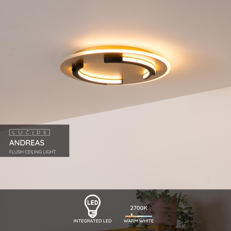Lucide ANDREAS - Zapustené stropné svietidlo - Ø 39,6 cm - LED - 1x30W 2700K - Matt Gold / Mosadz